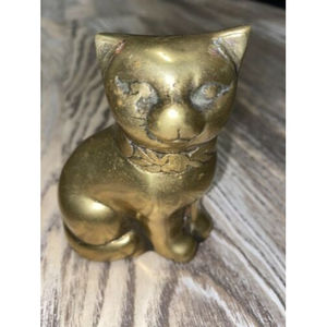 Vintage Small Brass Kitty Kitten Cat Figure Figurine Paperweight Gift 3 3/4”